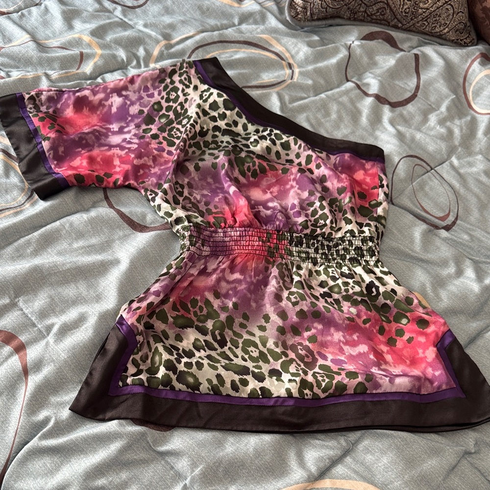 Vibrant Asymmetrical Animal Print Tunic Blouse